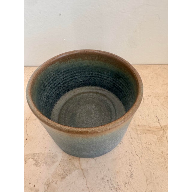Vintage Seagrove Studio Pottery Bowl Planter, Organic Blue Green Glaze For Sale - Image 9 of 9