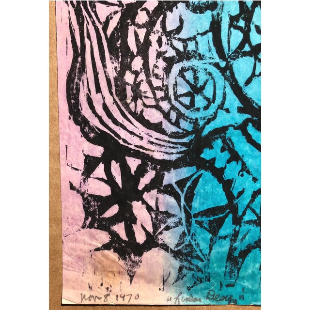 Pittsburgh artist Ruth Freeman (1940-2023) "Linear Design" MCM color woodblock print, signed, titled and dated Nov 8,...