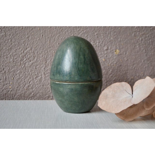 Brutalist Ceramic Egg-Shaped Covered Pot in Glazed Terracotta, 1970s For Sale - Image 9 of 9
