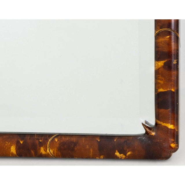 Carvers' Guild Karl Springer Style Tortoise Shell Finish Wood Framed Beveled Glass Mirror For Sale - Image 4 of 8