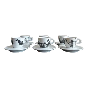 Rare Mario Giacomelli for Illy Set of Espresso Cups & Saucers - Set of 6