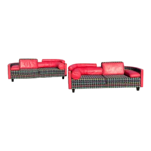 Postmodern Italian Molto + Di Maroon Leather Sofas by Ammannati & Vitelli for I4 Mariani - a Pair