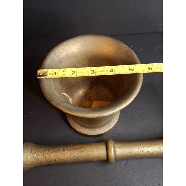 Antique 17th/18th C. Heavy Cast Bell Metal Brass Mortar & Pestle, J. Greenstein Provenance Judaica For Sale - Image 4 of 18
