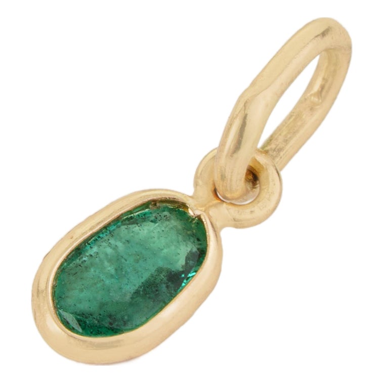 14k Solid Gold Contemporary Emerald Charm Pendant Gift for Birthday ...