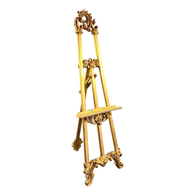 Large Carved and Gilded Wooden Easel For Sale