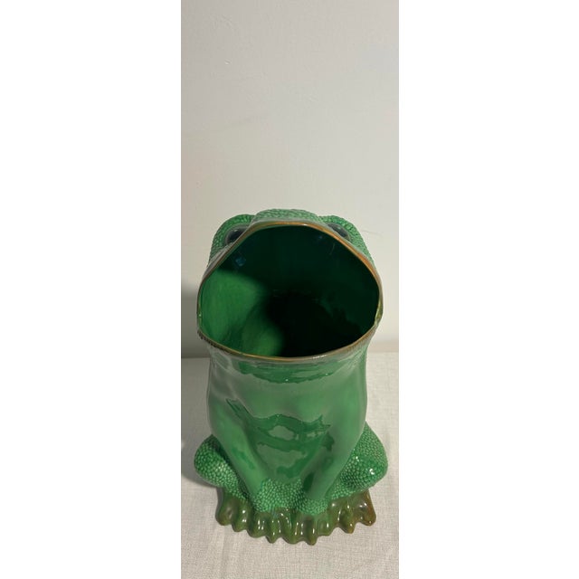 Green Mid 20th Century Gumps Vintage Italian Porcelain Frog Umbrella Stand For Sale - Image 8 of 9