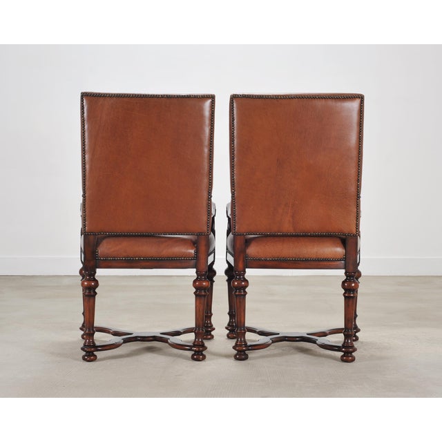 Pair of Louis XIII Baroque Style Mahogany Leather Armchairs For Sale - Image 18 of 18