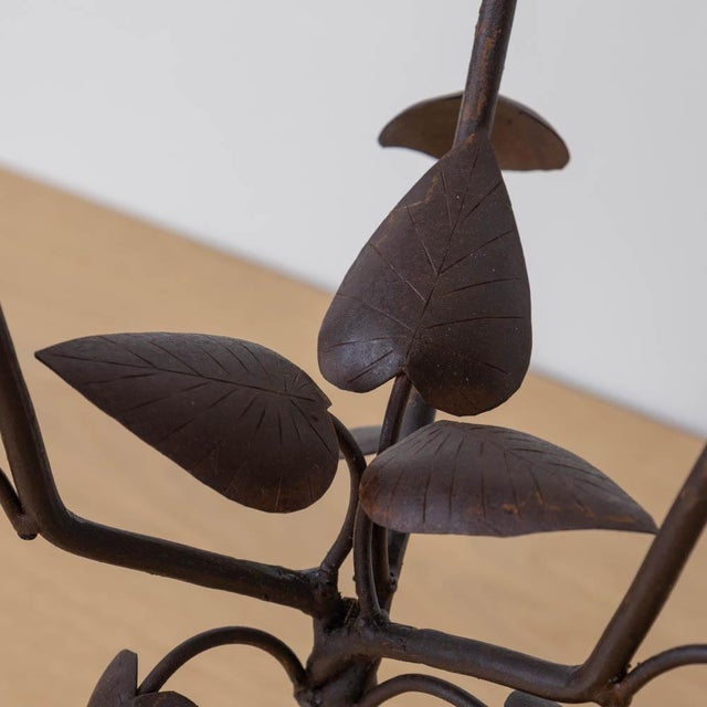 1930s Pair of French Iron Leaf Candlesticks For Sale - Image 4 of 14
