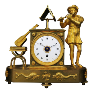 Directoire Gilt Bronze Clock of a Musician, Circa 1800