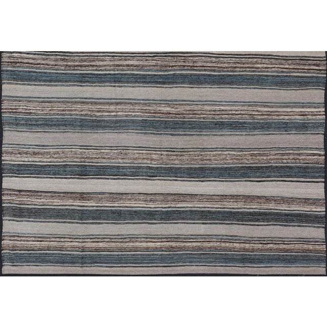 Flat-Weave Kilim Rug by Keivan Woven Arts, Brown, Blue, and Cream 8'3 X 11'3 For Sale - Image 10 of 13