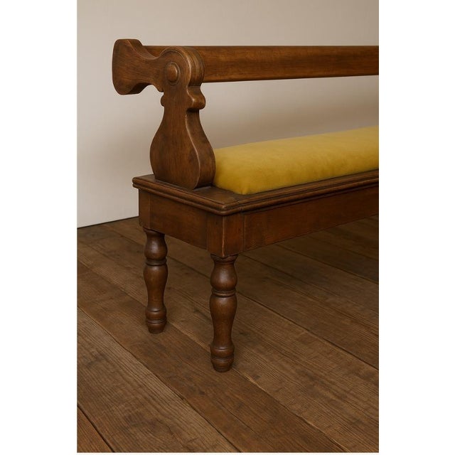 Victorian Antique Wood and Velvet Bench, 9 Feet Long For Sale - Image 3 of 3