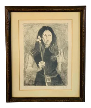 Raphael Soyer "Girl Holding Flower" Lithograph, Signed