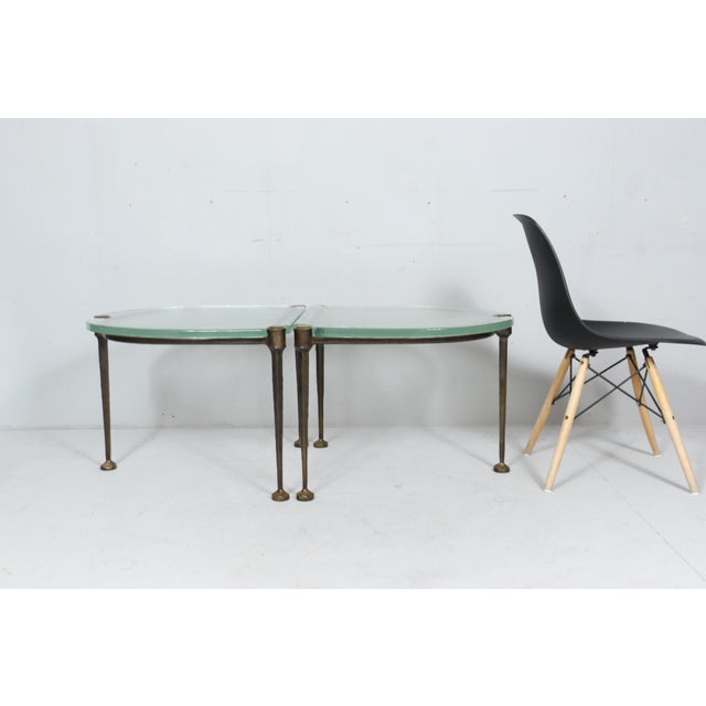 Set of two brutalist side tables/coffee tables from the 1980s by lothar klute, solid construction in hand-forged bronze...