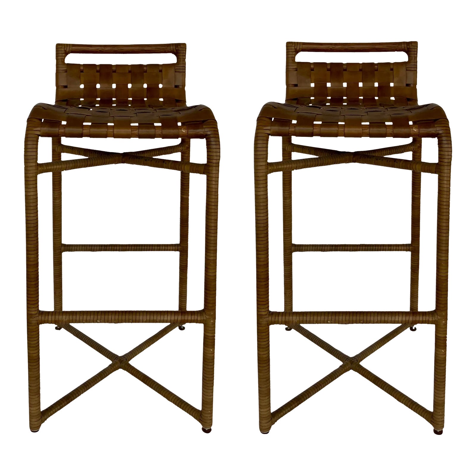 Baker McGuire Organic Modern Raw Hide Crin Bar Stools Pair