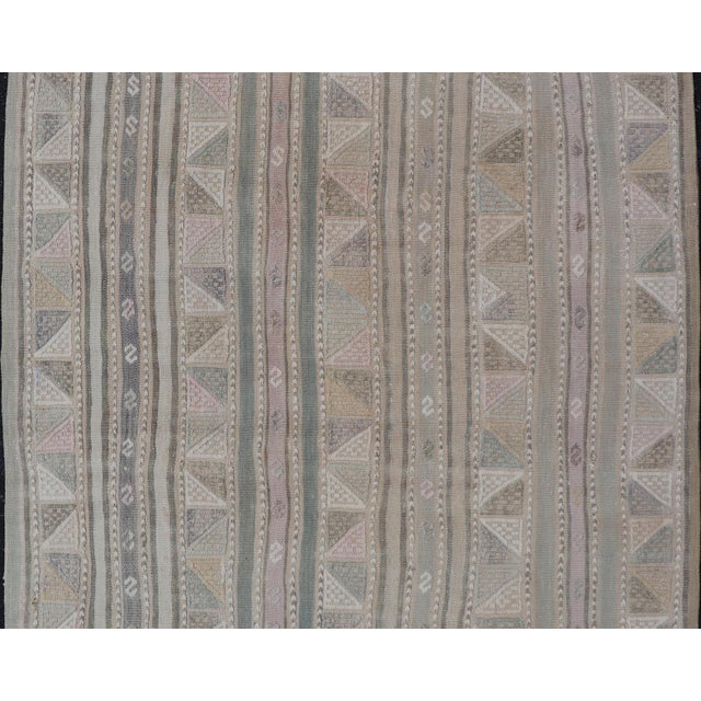 Tribal Vintage Turkish Kilim Rug With Soft Geometric Stripes in Sage, Blush, and Taupe For Sale - Image 3 of 11