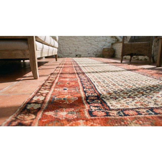 1870s Ivory Geometric Tribal Nw Persian Runner Carpet 3' X 14'6" Handmade Wool Runner Rug For Sale - Image 14 of 15