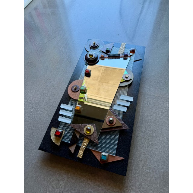 Sculpture Materials Postmodern Mixed Media Studio Glass Mirror Asymmetrical Memphis Style Geometric Brutalist Wall Sculpture For Sale - Image 7 of 18