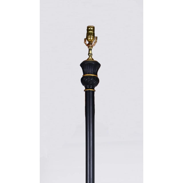 Vintage black pillar wood hand-painted golden line floor lamp. size： 6.2" * 12.5“ * 60"