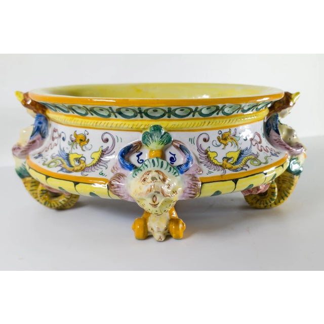 20th Century Italian Decorative Majolica Maiolica Faience Planter or Centerpiece Bowl For Sale - Image 4 of 10