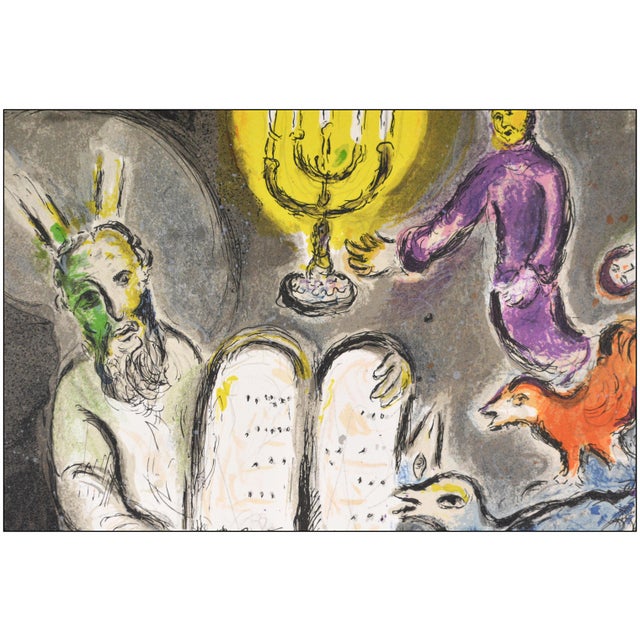 Marc Chagall 1966 Moses and the Ten Commandments Modern White Lithograph Marc Chagall For Sale - Image 4 of 6