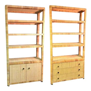 Rattan & Wicker Brass Accented Etageres - a Pair For Sale