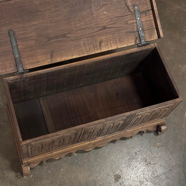 19th Century Gothic Revival Carved Oak Trunk With Hand-Forged Ironwork For Sale - Image 14 of 17