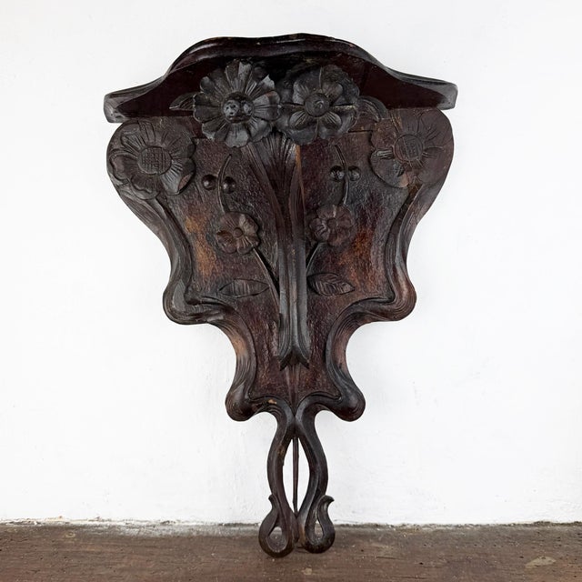 Antique Italian Liberty Art Nouveau Wall Shelf in Carved Wood, 1890s For Sale - Image 5 of 16
