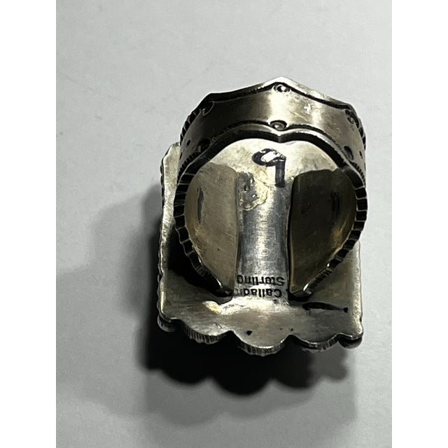 1990s Henry Calladito, Sterling Silver and Turquoise Native American Ring, Size 9 For Sale - Image 4 of 6