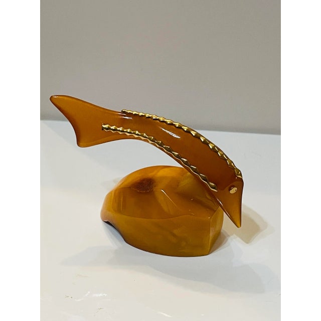 Amber Vintage 1980s Baltic Amber Fish Figurine Egg Yolk Color Gold Accents For Sale - Image 8 of 11