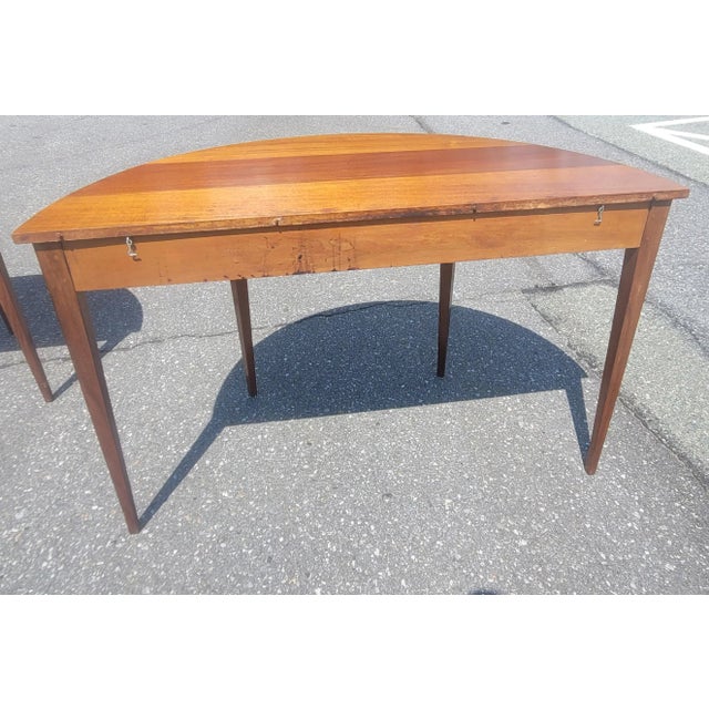 Pair 1930s American Federal Mahogany Inlaid Large Demilune Console Tables or Dining Table For Sale - Image 10 of 11