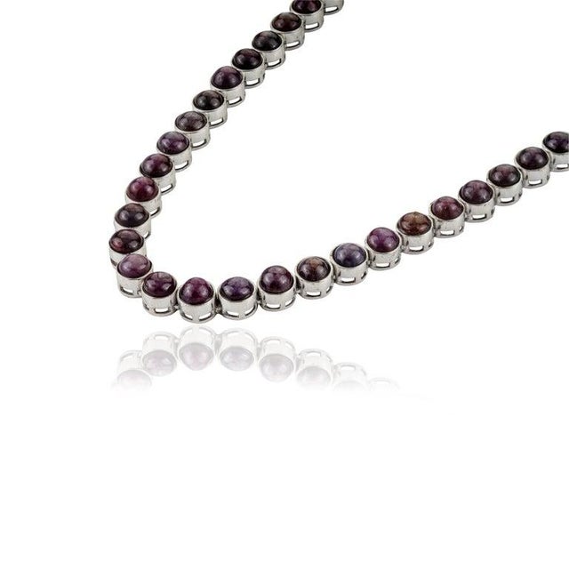 46.62Ct Star Ruby Bezel Set Tennis Necklace in 925 Silver 17 Inches For Sale - Image 9 of 12