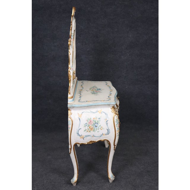 Fantastic Antique Painted Gilded Italian Venetian Bombe Vanity With Mirror For Sale - Image 4 of 9