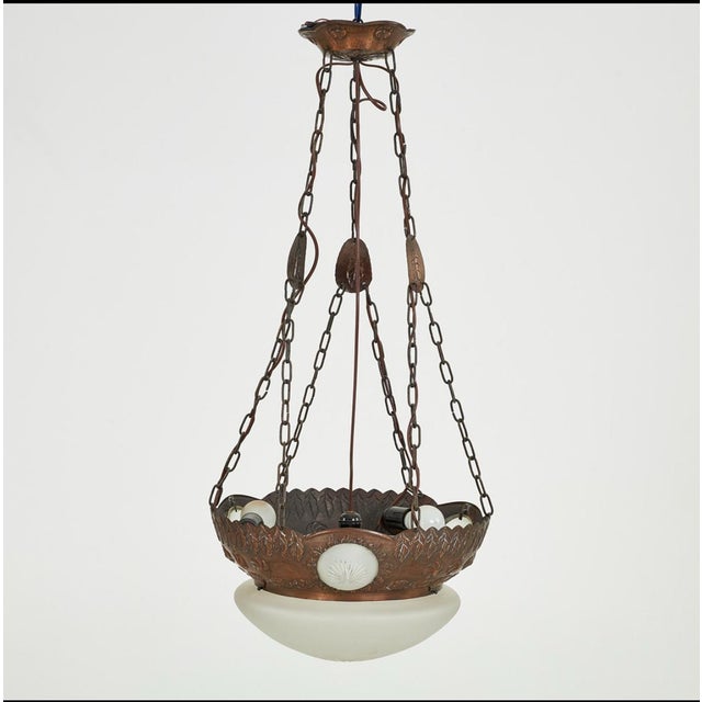 Art Nouveau Modernist Pendant Lamp in Metal and Opal Glass, 1900s-1910s For Sale - Image 6 of 6