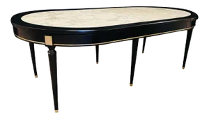 Hollywood Regency Jansen Style Ebony Center Dining Table Marble Top French