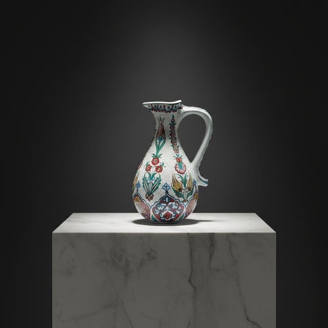 Handmade Ceramic Pitcher (25cm) – Textured “Dot” Art – Pastel Florals & Embossed Surface For Sale - Image 4 of 11