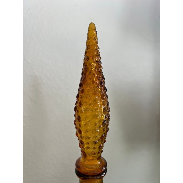1960s Vintage Mid Century Amber Glass Waffle Empoli Genie Decanter, Made in Italy For Sale - Image 5 of 7