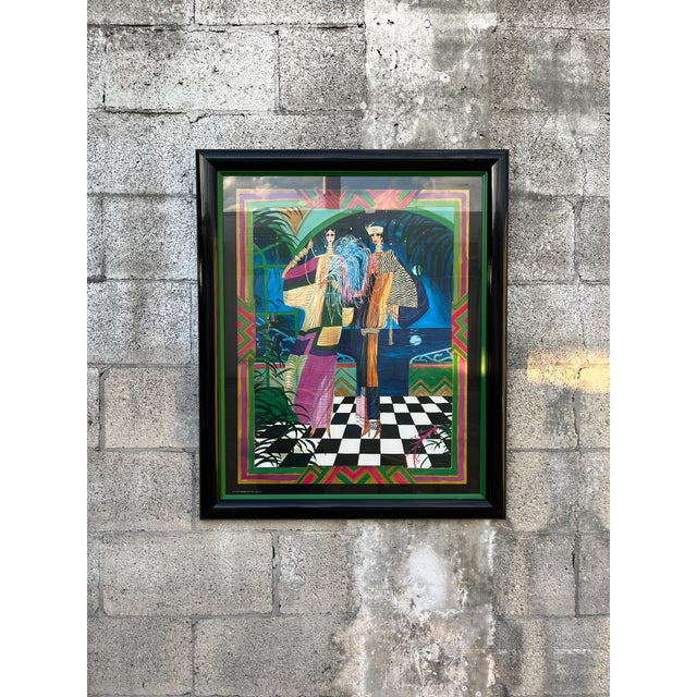 1980s ArtDeco Revival Fashion Illustration Print Framed and Signed by the Artist For Sale - Image 17 of 18