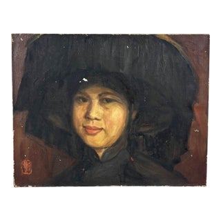 Early 20th Century, Portrait of an Asian Woman, Oil on Canvas For Sale