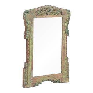 Vintage Indian Painted Teakwood Mirror For Sale