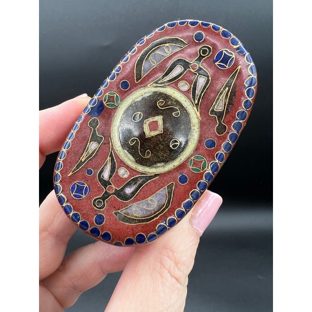 Chinese Mid 20th Century Chinese Cloisonné Yuanbao Wealth Ingot Trinket Boxes - Set of Three For Sale - Image 3 of 12