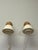 Great pair of wall lights with oak construction and fabric shades. Very good condition. 3.5" plate, attaches with two screws.