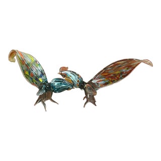 Mid 20th Century Glass Art Roosters- a Pair For Sale