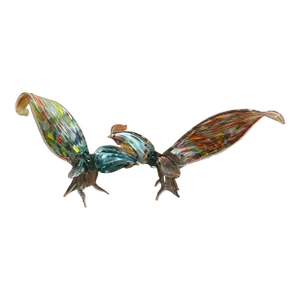 Mid 20th Century Glass Art Roosters- a Pair