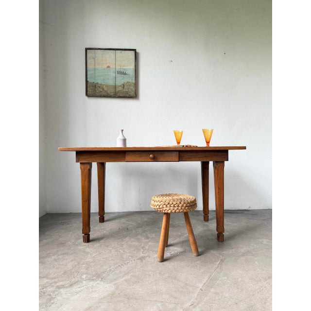 Vintage Oak Farm Table with Extension, 1950 For Sale - Image 15 of 18