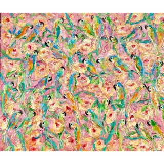 The Luncheon Parrots Original Textured Acrylic on Canvas Painting by Sheema Muneer For Sale