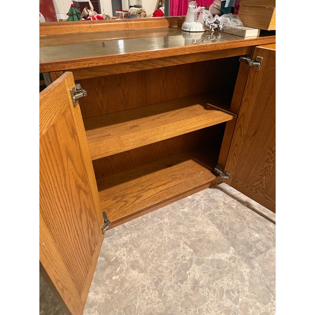 Pulaski Oak Bar With Brass Top and Foot Rail, Griffin Carvings, Plus Custom Inset Oak Doors, Attributed For Sale - Image 9 of 12