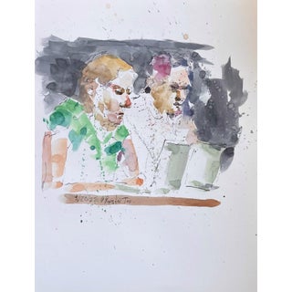 Untitled 13 by Clyde Steadman | Watercolor on paper of two people working on laptops For Sale
