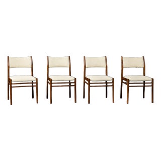 Mid-Century Modern Danish Teak and Beige Fabric Chairs, 1960s, Set of 4 For Sale