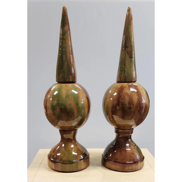 Late 20th Century Late 20th Century Sancai Glazed Terracotta Obelisks- a Pair For Sale - Image 5 of 12