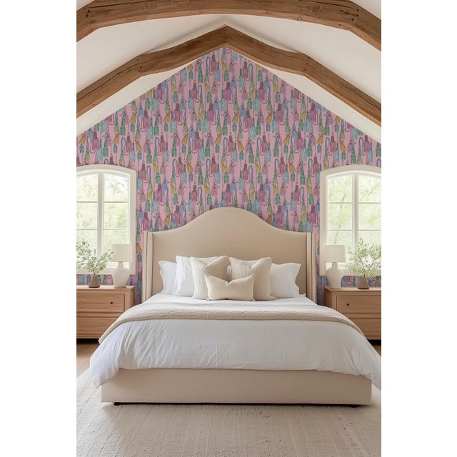 Pink Tassel Trellis Grasscloth Wallpaper by House Party | Patina Pink | 8 Yards For Sale - Image 8 of 9
